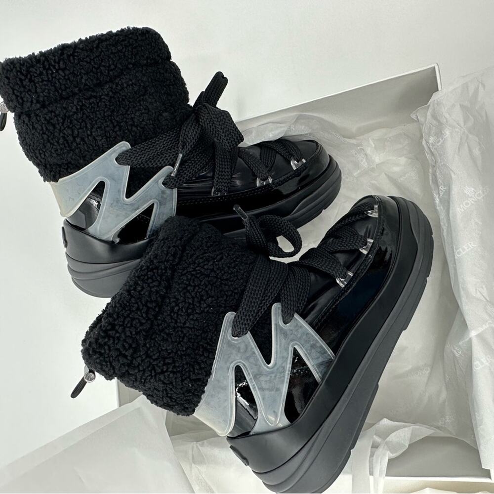 Moncler Insolux M Snow Boots Patent Leather Fleece Lined Size 36.5 / US 6.5